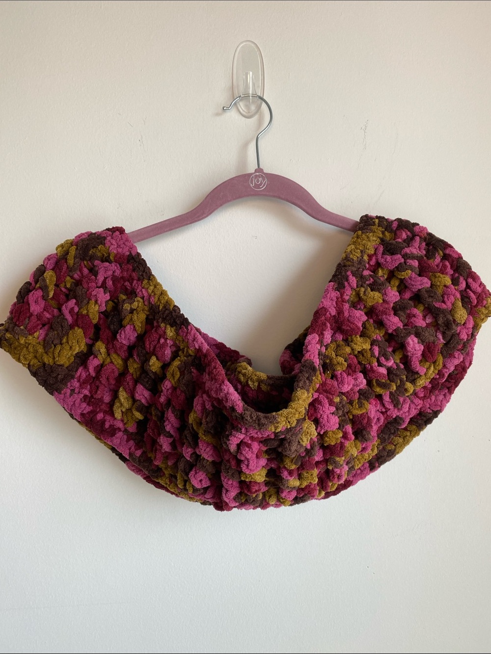 Handmade Chunky Infinity Scarf Pink, Olive, Brown Loop Yarn